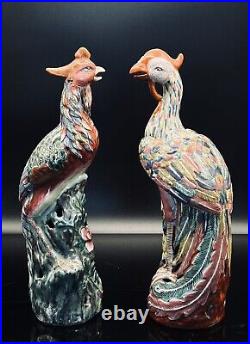 0771 A Pair Antique Chinese Porcelain Phoenix Birds 12