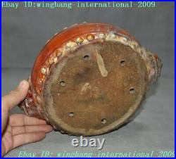 10China Tang Sancai pottery porcelain carved beast head Crane bird drum statue