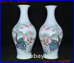 10China Wucai porcelain swallow bird flower statue Zun Bottle Pot Vase Jar pair