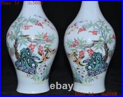 10China Wucai porcelain swallow bird flower statue Zun Bottle Pot Vase Jar pair