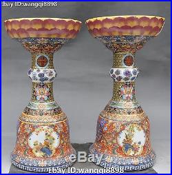 10Marked Chinese Color Porcelain Magpie Bird Candle Holder Candlestick Pair