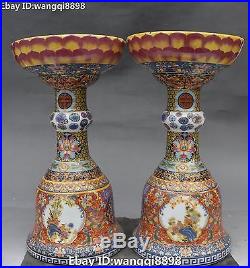 10Marked Chinese Color Porcelain Magpie Bird Candle Holder Candlestick Pair