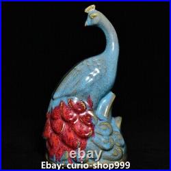 10.6 Old Song Dynasty Jun Kiln Porcelain Fengshui Peacock Peafowl Bird Statue