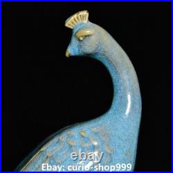 10.6 Old Song Dynasty Jun Kiln Porcelain Fengshui Peacock Peafowl Bird Statue