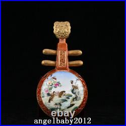 10.6 Qing dynasty qianlong mark Porcelain colour enamels peony bird Pipa Statue