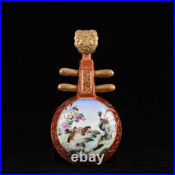10.6 Qing dynasty qianlong mark Porcelain colour enamels peony bird Pipa Statue
