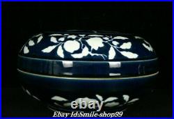 10.7 Xuande Marked Old Blue Glaze Porcelain Flower Bird Food Box jewel case