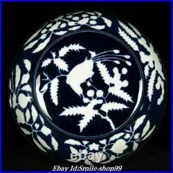 10.7 Xuande Marked Old Blue Glaze Porcelain Flower Bird Food Box jewel case