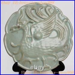 10.8'' Old China Ru kiln porcelain phoenix bird statue Exorcism porcelain mirror
