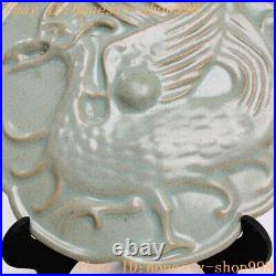10.8'' Old China Ru kiln porcelain phoenix bird statue Exorcism porcelain mirror