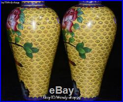 10 China Color Porcelain Peony Flower Magpie Bird Vase Bottle Flask Pot Pair