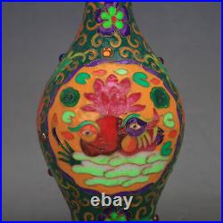 10 China Ming Colour Enamels Porcelain Animal Mandarin Duck Bird Flower Vase