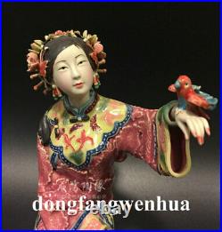 10 China Wucai Porcelain Pottery Beauty Belle Women Lady Hold Bird Wealth Statue