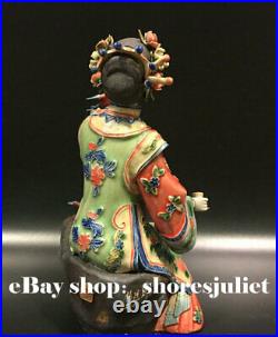 10 China Wucai Porcelain Pottery Beauty Belle Women Play Bird Flower Sculpture