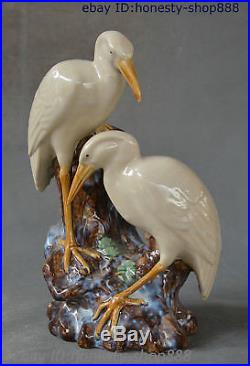 10 Chinese Color Porcelain Double Red-Crowned Crane Bird Brush Pot Pencil Vase
