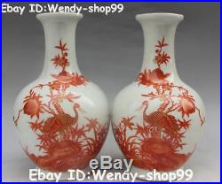 10 Chinese Porcelain Ancient Crane Birds Peach Flower Vase Bottle Pair Statue