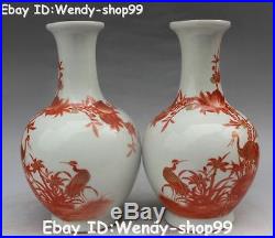 10 Chinese Porcelain Ancient Crane Birds Peach Flower Vase Bottle Pair Statue