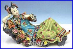 10 Chinese Shiwan Ceramic Wucai Porcelain Classical beauty Lady Flower Figurine