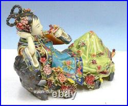10 Chinese Shiwan Ceramic Wucai Porcelain Classical beauty Lady Flower Figurine