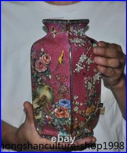 10'' Marked China pastel porcelain Peony bird statue Zun Cup Bottle Pot Vase Jar