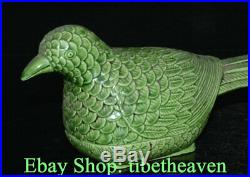 10 Marked Old Chinese Green Glaze Porcelain Palace Pigeon Bird Tank Statue Pair