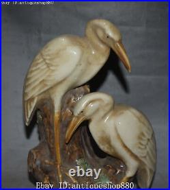 10 Old China Wucai Porcelain Longevity Crane Bird Pen Holder Brush Pot Statue