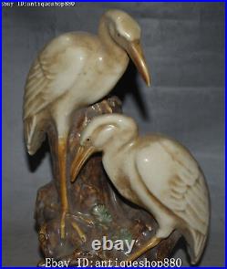 10 Old China Wucai Porcelain Longevity Crane Bird Pen Holder Brush Pot Statue
