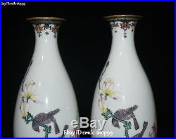 10 Real Enamel Color Porcelain Magnolia Flower Bird Vase Bottle Statue Pair