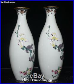 10 Real Enamel Color Porcelain Magnolia Flower Bird Vase Bottle Statue Pair
