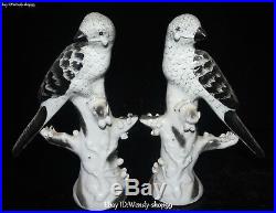 10 Unique China Color Porcelain magpie Bird Tree Trunk Flower Statue Pair
