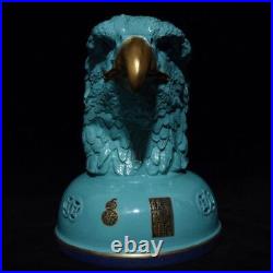 10 Yongzheng Chinese Turquoise Green Glaze Gilt Porcelain Eagle Bust Statue