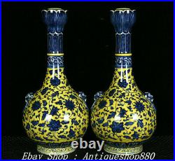 10 Yongzheng Marked Blue White Yellow Glaze Porcelain Lion Head Vase Bottle