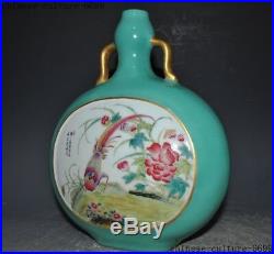 11China dynasty Wucai porcelain Gilt flower bird statue Zun Bottle Pot Vase Jar
