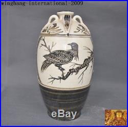 11Rare Chinese Jizhou kiln porcelain flower bird Zun Bottle Pot Vase Jar Statue