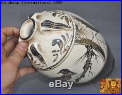 11Rare Chinese Jizhou kiln porcelain flower bird Zun Bottle Pot Vase Jar Statue