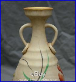 11.2 Old Chinese Wucai Porcelain Dynasty Palace Flower Bird 2 Ear Bottle Vase