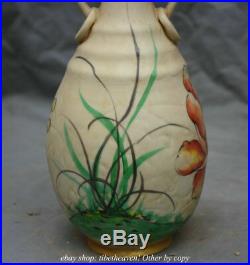 11.2 Old Chinese Wucai Porcelain Dynasty Palace Flower Bird 2 Ear Bottle Vase