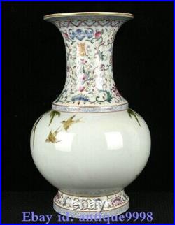 11.2 Old Qianlong Year Colour Enamel Porcelain Gilt Tree Bird Bottle Pot Vase