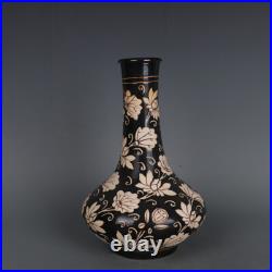 11.3 China Song Porcelain Jizhou Kiln Black Glaze Animal Bird Lotus Flower Vase