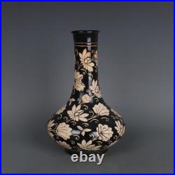 11.3 China Song Porcelain Jizhou Kiln Black Glaze Animal Bird Lotus Flower Vase