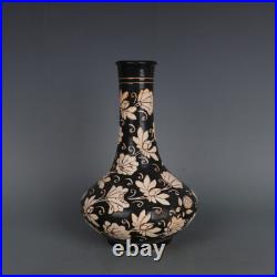 11.3 China Song Porcelain Jizhou Kiln Black Glaze Animal Bird Lotus Flower Vase