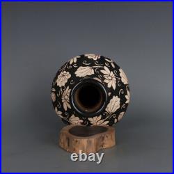 11.3 China Song Porcelain Jizhou Kiln Black Glaze Animal Bird Lotus Flower Vase