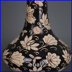 11.3 China Song Porcelain Jizhou Kiln Black Glaze Animal Bird Lotus Flower Vase