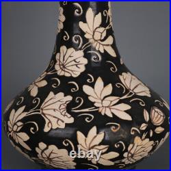 11.3 China Song Porcelain Jizhou Kiln Black Glaze Animal Bird Lotus Flower Vase