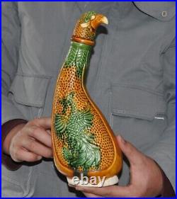 11.6 old China tangsancai porcelain Phoenix bird container Zun Cup Bottle Pot