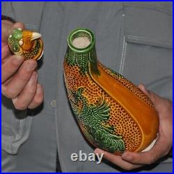 11.6 old China tangsancai porcelain Phoenix bird container Zun Cup Bottle Pot