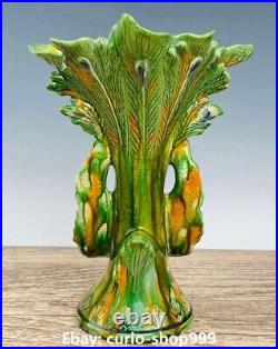 11.8 China Tangsancai Pottery Porcelain Peacock Bird Zun Flower Bottle Vase