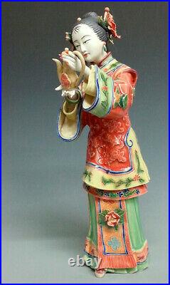 11 Ancient China Shiwan Ceramic wucai porcelain Beautiful Lady Figurine Wine Pot