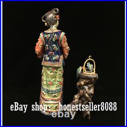 11 China Wucai Porcelain Pottery Classical Belle Lady Girl Noble Bird Statue