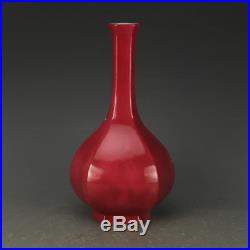 11 China antique Porcelain yongzheng Carmine flower and bird Dan vase statue